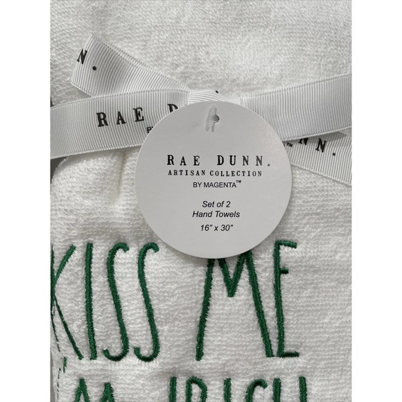 KISS ME I’M IRISH Set of 2 Rae Dunn St. Patricks Day Embroidered Hand Towels NEW - Picture 3 of 4